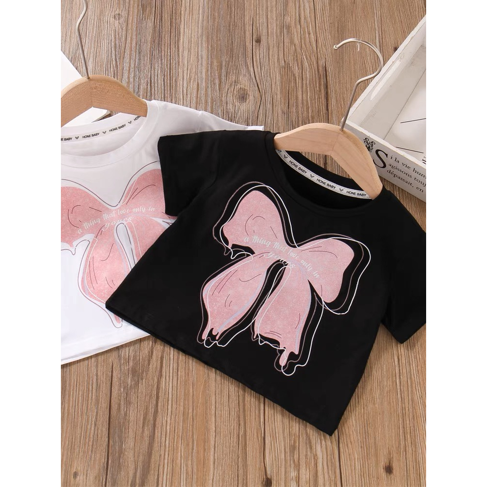 Áo Thun Cộc Tay Croptop HML Hình NƠ Dễ Thương Cho Bé Gái Size Đại 8 Đến 40 Kg A8