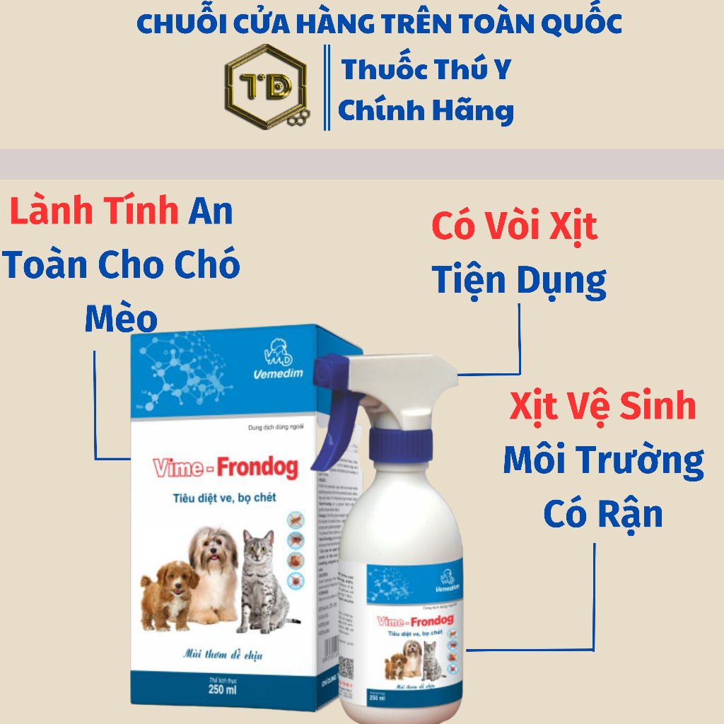 Lọ Xịt Ve Chó Bọ Chét Rận Mèo Dành Cho Chó Mèo Vime Frondog - Chai Xịt Diệt Ve Chó Bọ Chó Dành Cho Thú Cưng