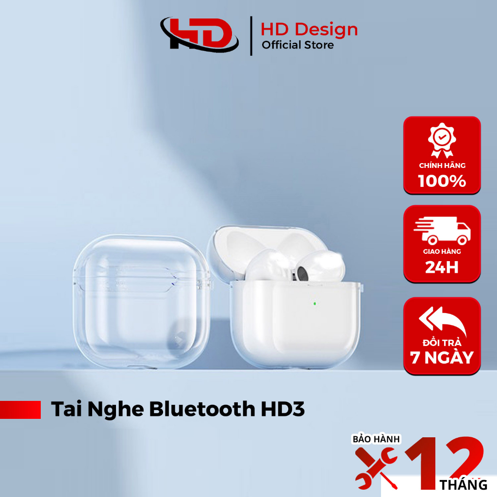 Tai Nghe Bluetooth Không Dây - Định Vị - Đổi Tên - Sạc Không Dây - Cảm Biến - Chính Hãng  HD Design