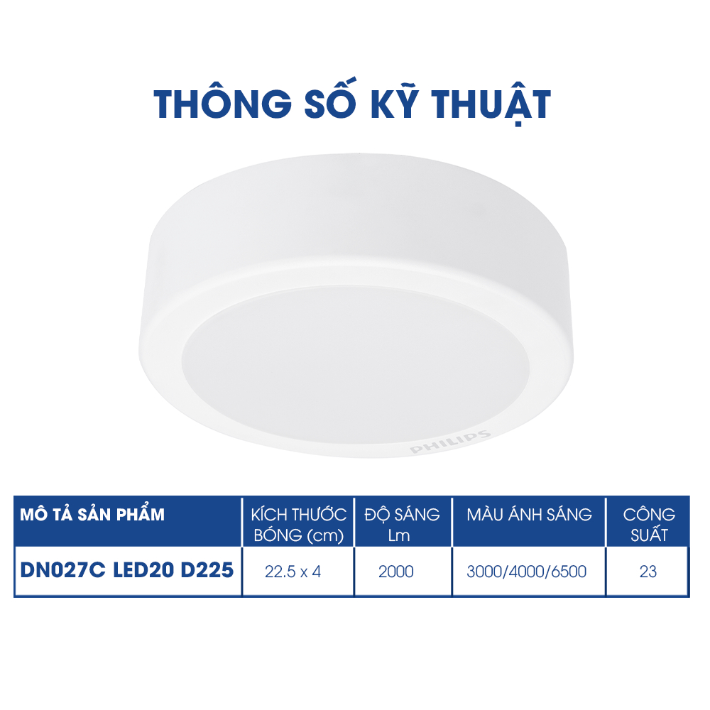 Bộ đèn ốp trần Philips LED tròn lắp nổi DN027C Công suất (11W, 15W, 18W, 23W)