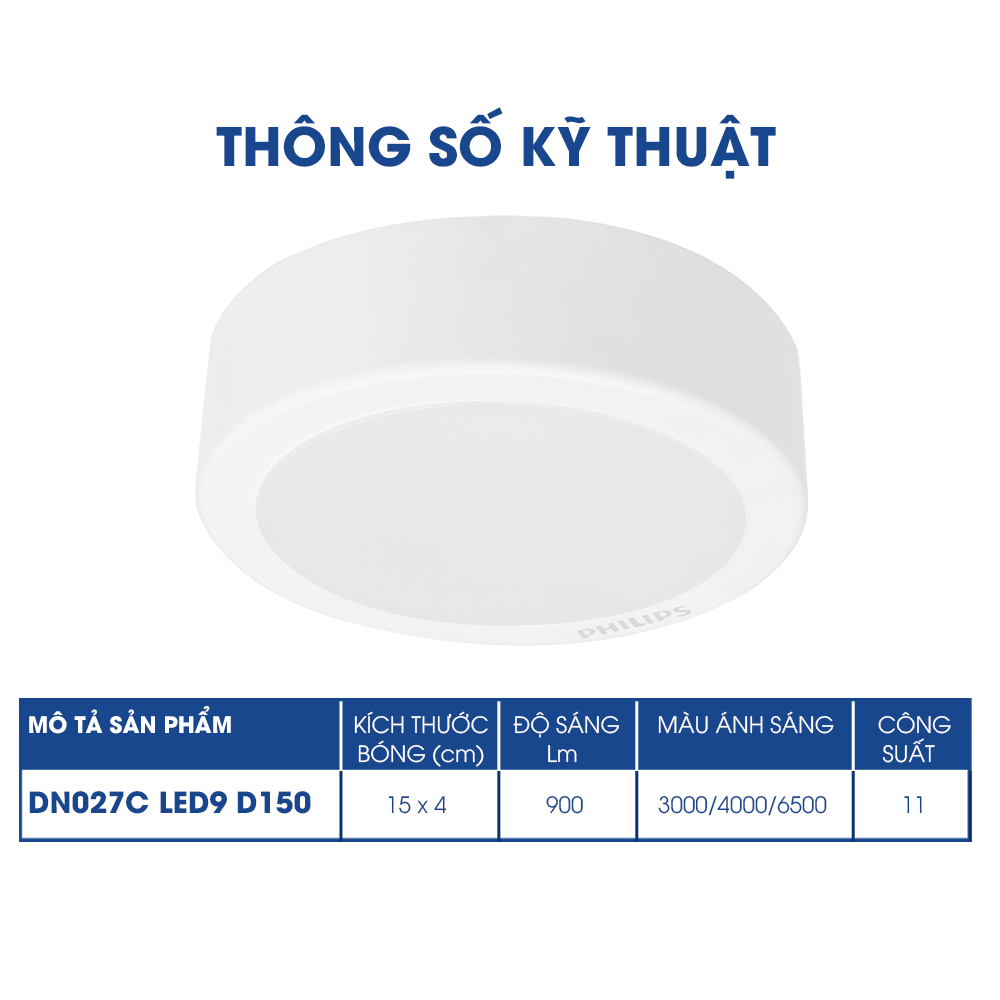 Bộ đèn ốp trần Philips LED tròn lắp nổi DN027C Công suất (11W, 15W, 18W, 23W)