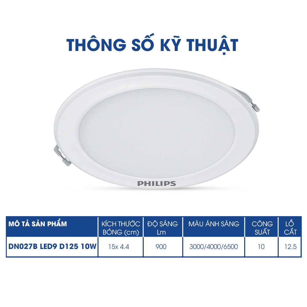 Bộ đèn âm trần Philips LED viền kim loại DN027 G2 (7W, 10W, 14W, 17W, 22W)