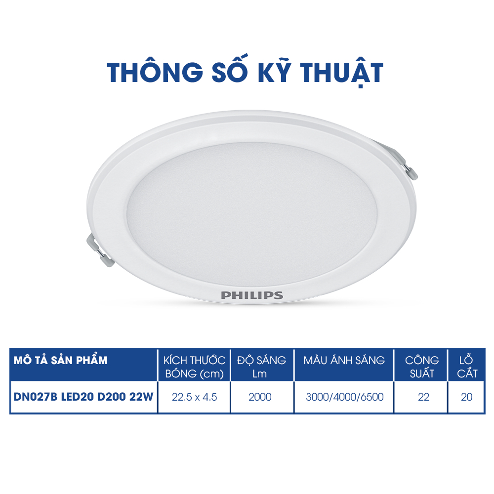 Bộ đèn âm trần Philips LED viền kim loại DN027 G2 (7W, 10W, 14W, 17W, 22W)