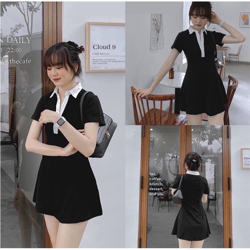 Váy polo nữ ngắn tay dáng xòe kiểu ôm body, phong cách basic sexy, mặc đi chơi siêu xinh VAY2