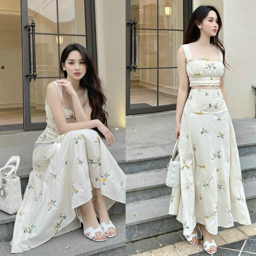Set croptop và chân váy, áo hai dây kèm chân váy cạp cao