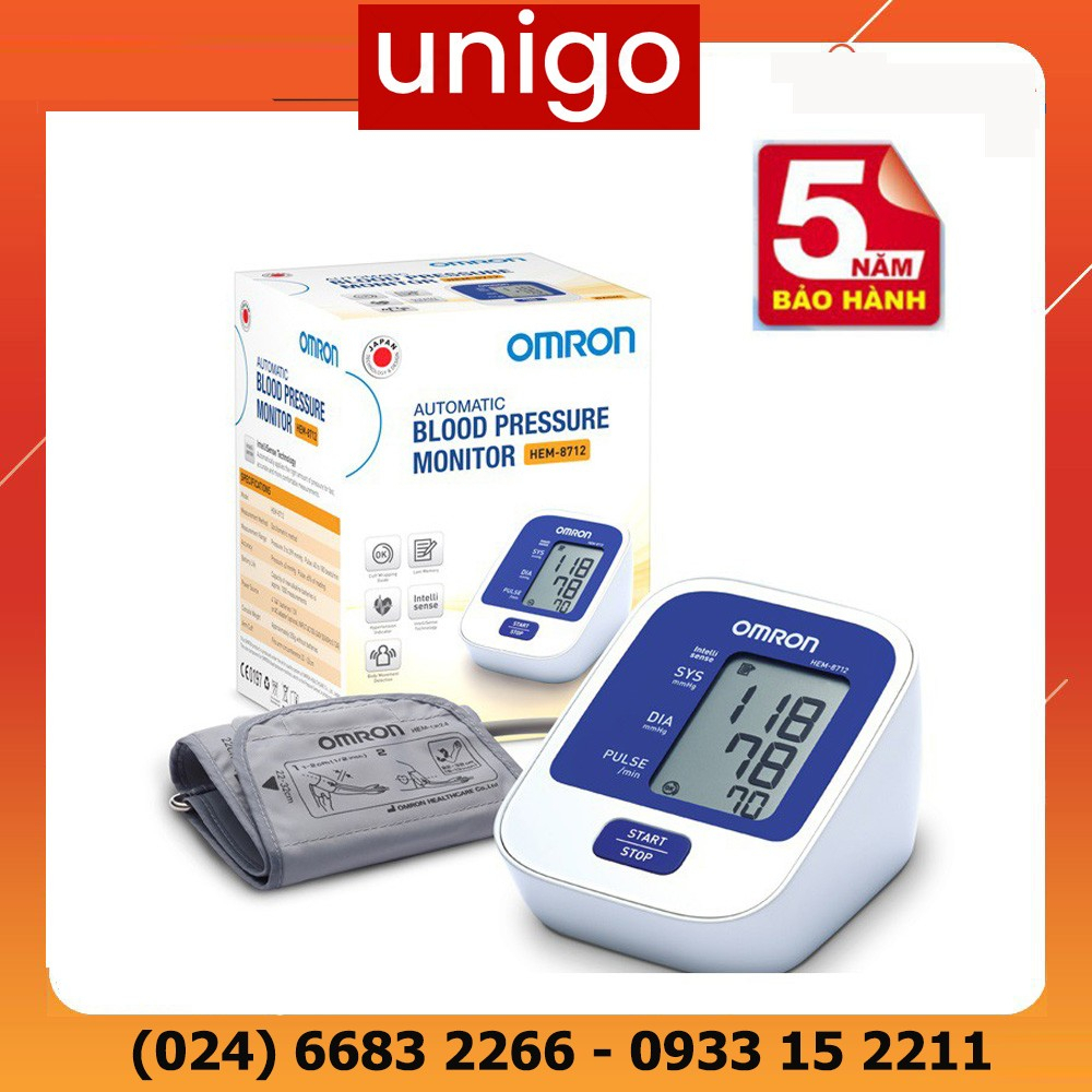 Máy đo huyết áp tự động Omron HEM-8712 hỗ trợ đo huyết áp và nhịp tim
