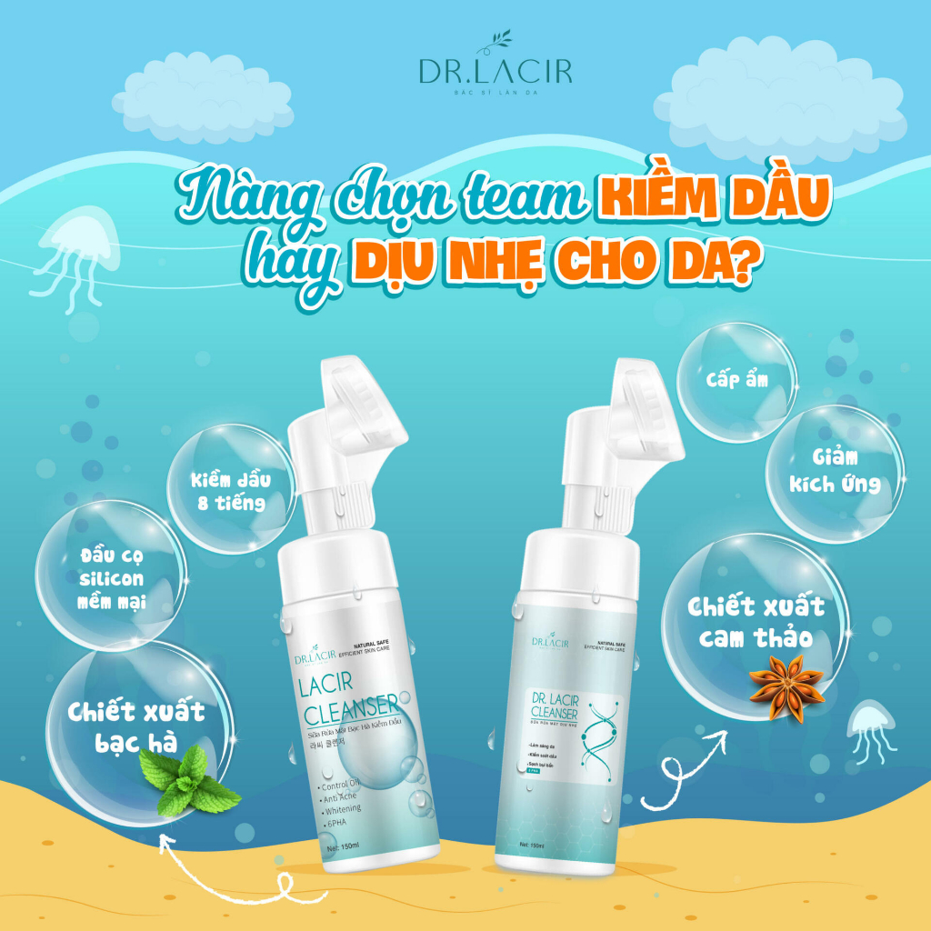 Combo sữa rửa mặt dịu nhẹ & bạc hà kiềm dầu & dr lacir for men cho nam cleanser drlacir