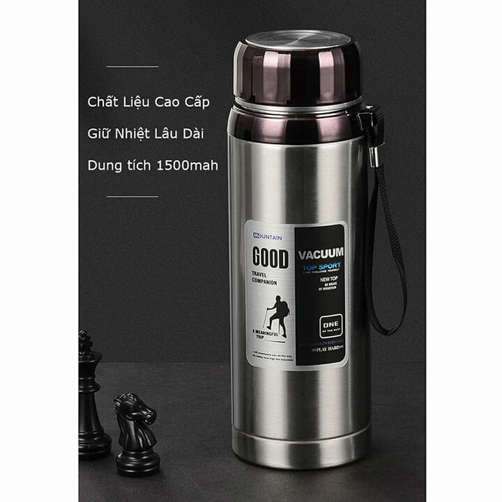 Bình đựng nước giữ nhiệt nóng lạnh Inox 304 dung tích 1500ml 6 lớp cao cấp, Bình giữ nhiệt Kim Cương có lưới lọc trà