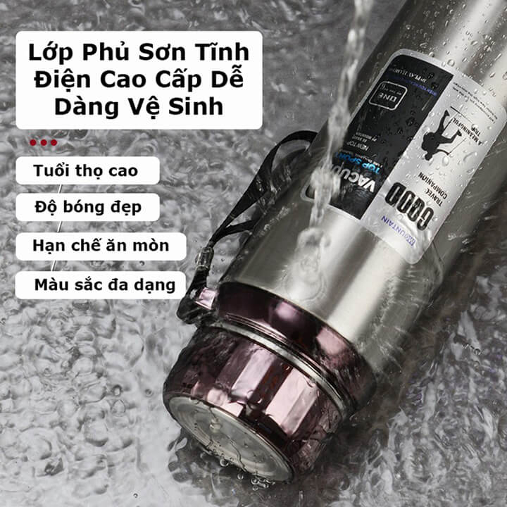 Bình đựng nước giữ nhiệt nóng lạnh Inox 304 dung tích 1500ml 6 lớp cao cấp, Bình giữ nhiệt Kim Cương có lưới lọc trà