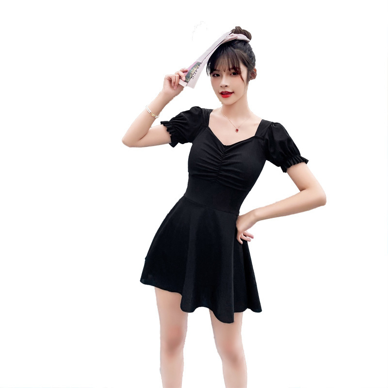 Đồ bơi đi biển nữ LUHAZO 1 mảnh liền thân dáng váy bigsize cổ V tay lửng có kèm quần che bụng mỡ 6251 A-39