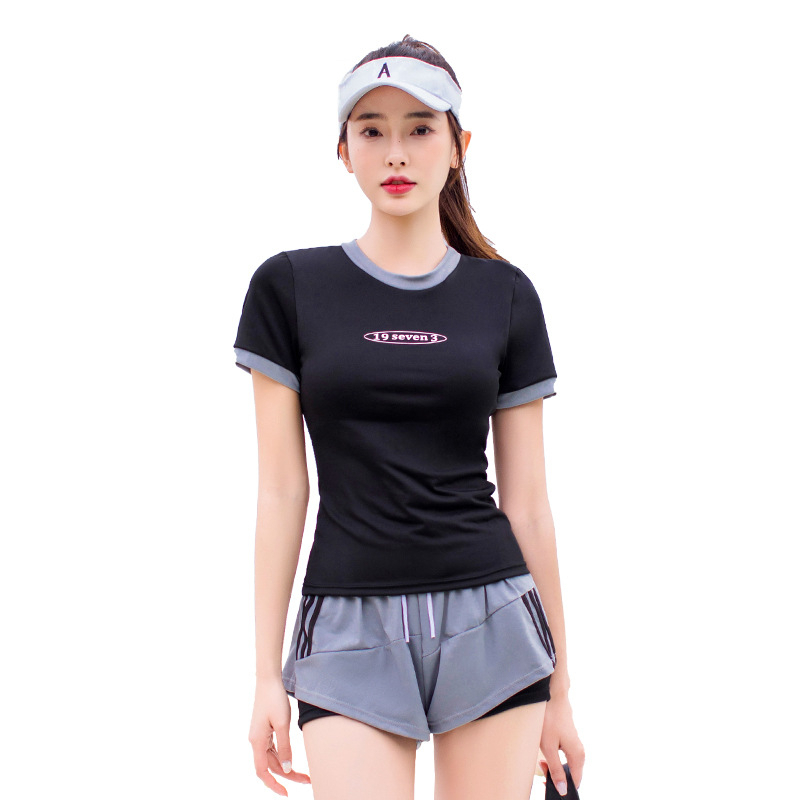 Đồ bơi đi biển kín đáo LUHAZO set 2 chi tiết quần 2 lớp dày dặn cạp cao che bụng mỡ phong cách thể thao 8039 C-22