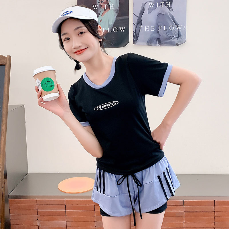 Đồ bơi đi biển kín đáo LUHAZO set 2 chi tiết quần 2 lớp dày dặn cạp cao che bụng mỡ phong cách thể thao 8039 C-22