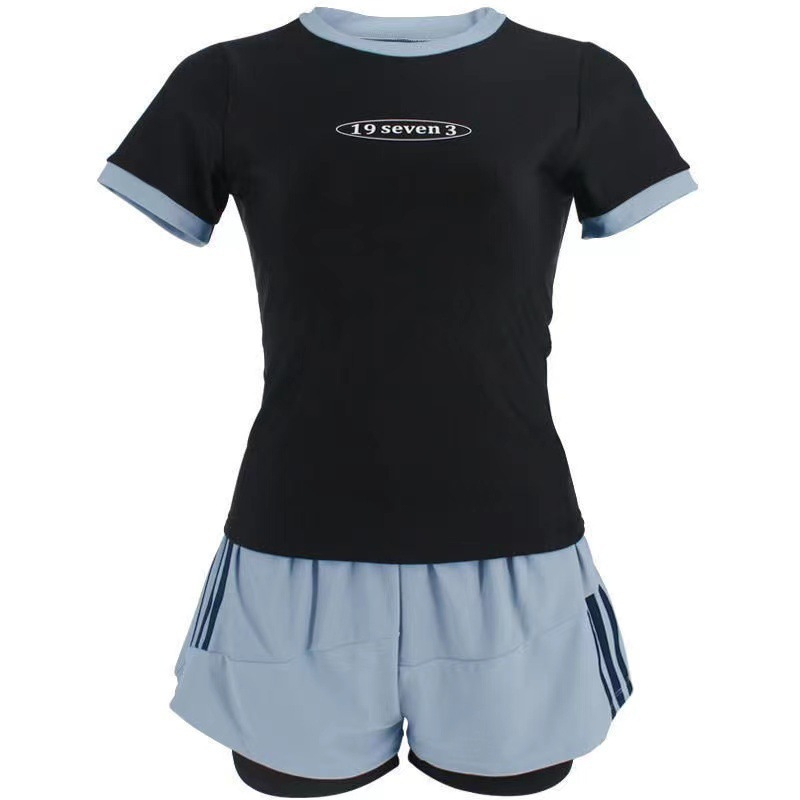 Đồ bơi đi biển kín đáo LUHAZO set 2 chi tiết quần 2 lớp dày dặn cạp cao che bụng mỡ phong cách thể thao 8039 C-22