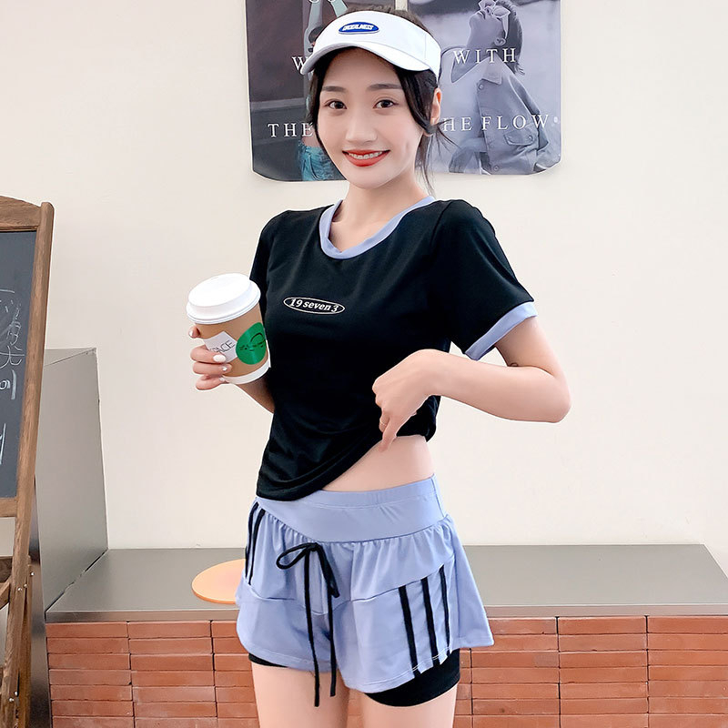 Đồ bơi đi biển kín đáo LUHAZO set 2 chi tiết quần 2 lớp dày dặn cạp cao che bụng mỡ phong cách thể thao 8039 C-22