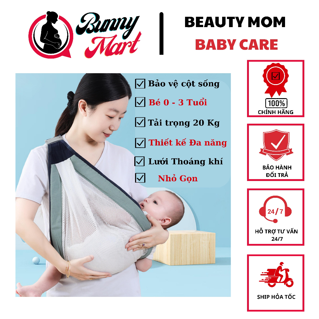 Địu em bé 0-3 tuổi cao cấp Nhiều tư thế, Địu cho bé gọn nhẹ thông thoáng dễ sử dụng