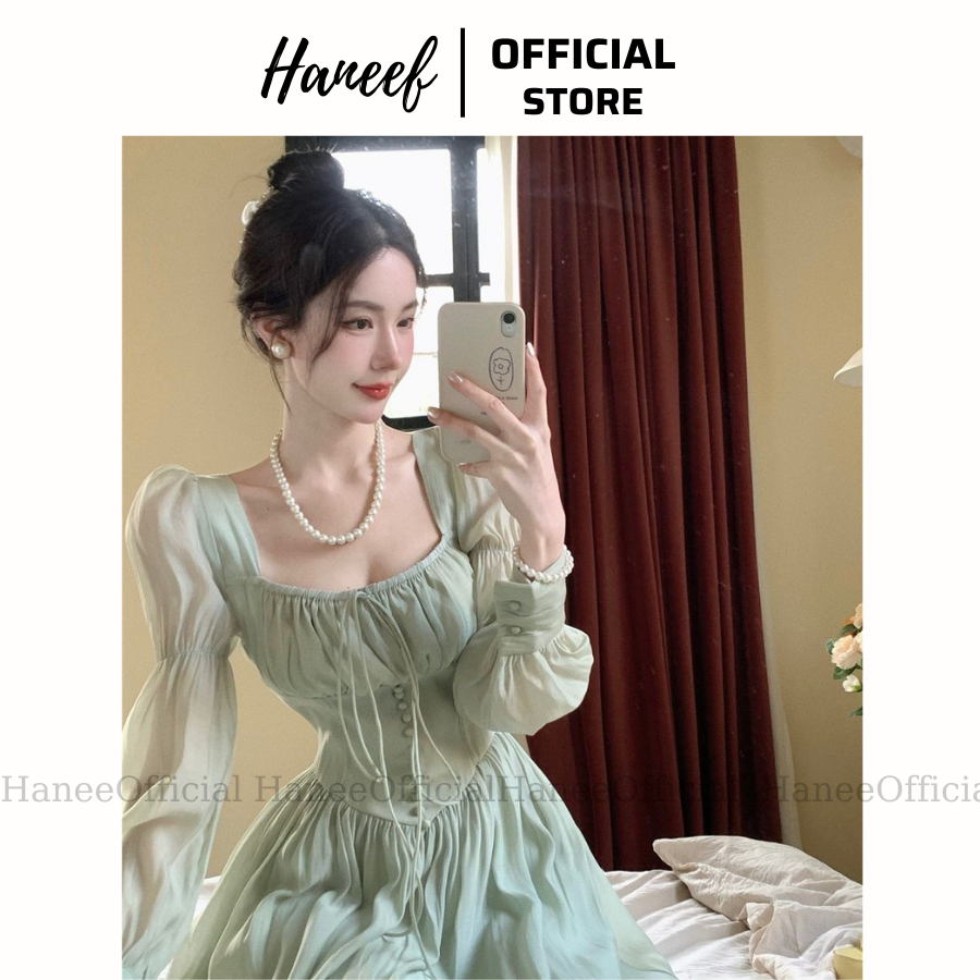 Váy tiểu thư dáng dài cổ vuông, đầm tiểu thư dáng dài cổ vuông ôm eo thướt tha dành cho nữ phù hợp đi chơi, đi tiệc