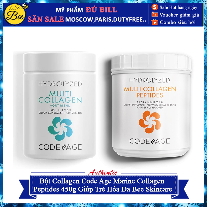 Bột Collagen CodeAge Marine Collagen Peptides Giúp Trẻ Hóa Da Bee Skincare