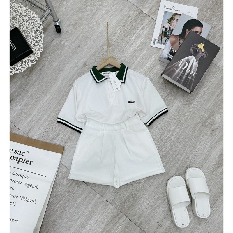 Áo Polo Nữ Trắng Cổ Xanh Hàng Thiết Kế, Áo Thun Nữ Polo Năng Động Cá Tính Hàng Xuất Dư / Hàng Nữ