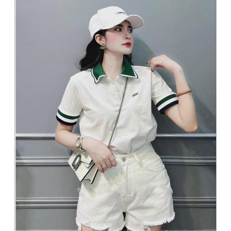 Áo Polo Nữ Trắng Cổ Xanh Hàng Thiết Kế, Áo Thun Nữ Polo Năng Động Cá Tính Hàng Xuất Dư / Hàng Nữ
