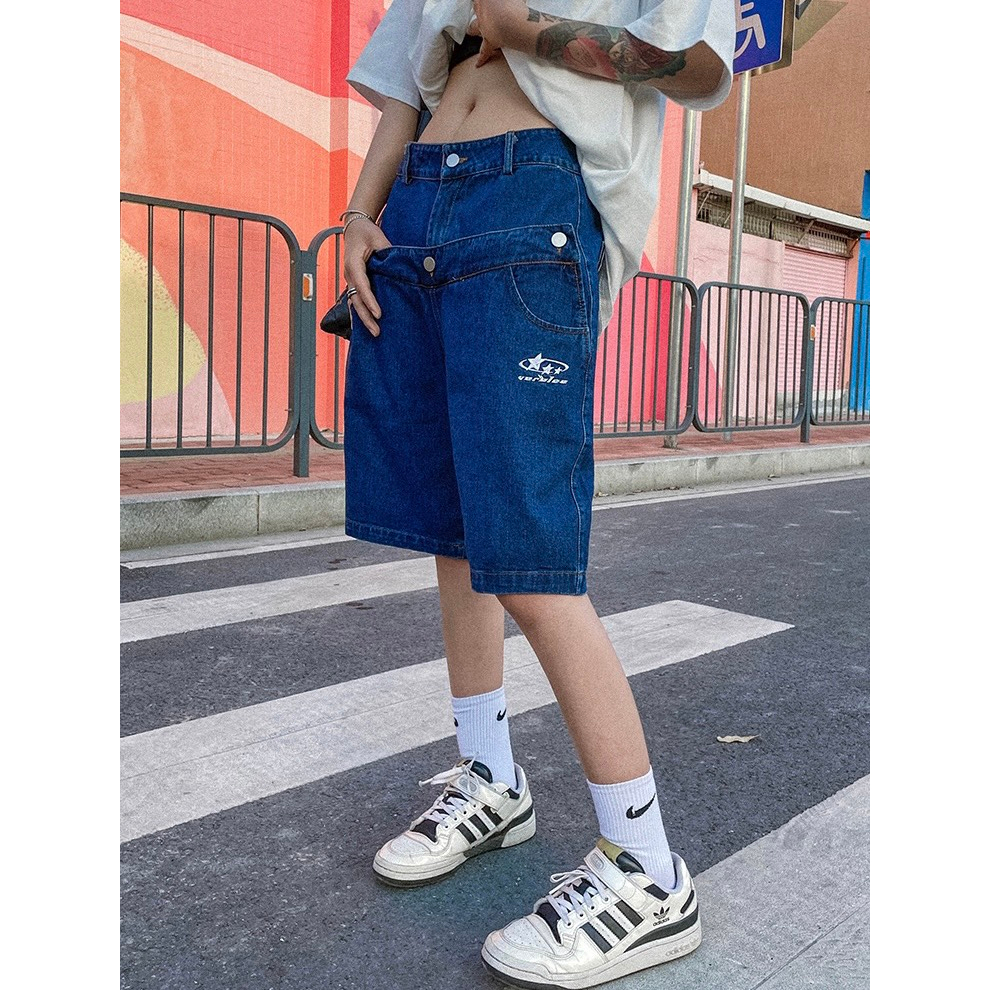 Quần Short Jean Denim Lửng 2 Đai LJIN D0301 Độc Đáo Cá Tính Năng Động