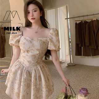  Váy babydoll ngắn dáng ôm body,tay phồng hoạ tiết hoa phong cách hàn quốc 