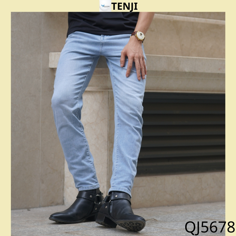 Quần Jean Nam Chất Bò QJ5678 ,rin nam xanh trơn wash sáng trẻ trung cá tính