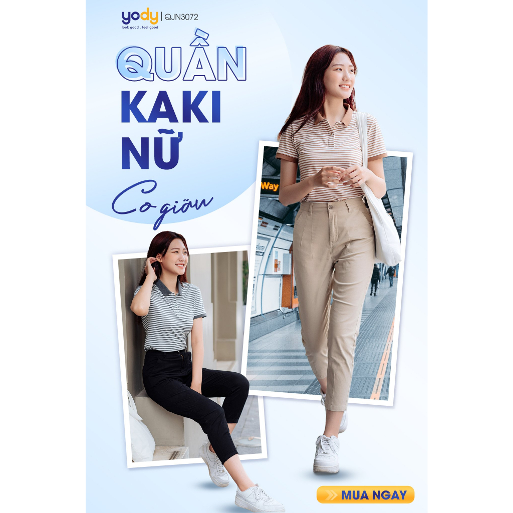 [Mã FATREND2810 giảm đến 30k tối đa 99k] Quần kaki nữ YODY quần baggy lưng cao co giãn 4 chiều mềm mịn QJN3072