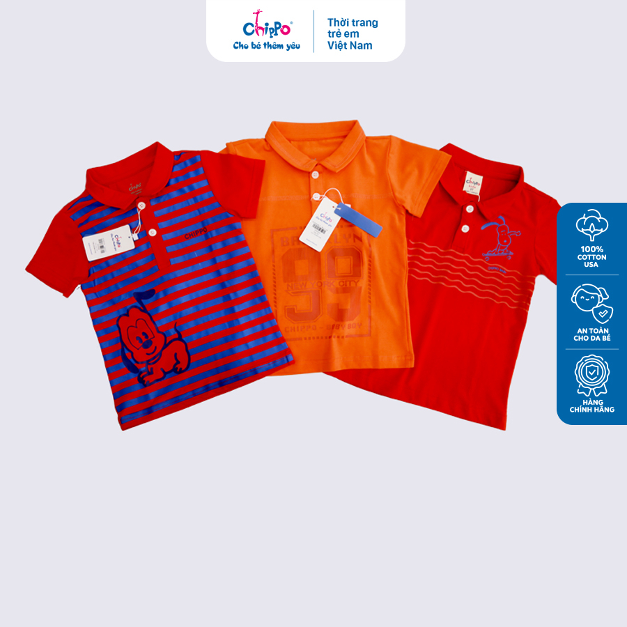 Áo Polo Chippo cho bé trai chất liệu 100% Cotton cho bé từ 1 đến 5 tuổi