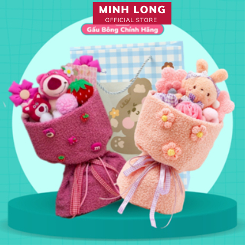Bó Hoa Gấu Lotso Kèm Túi Đèn Dễ Thương Làm Quà Tặng, Gấu Bông Online Cao Cấp