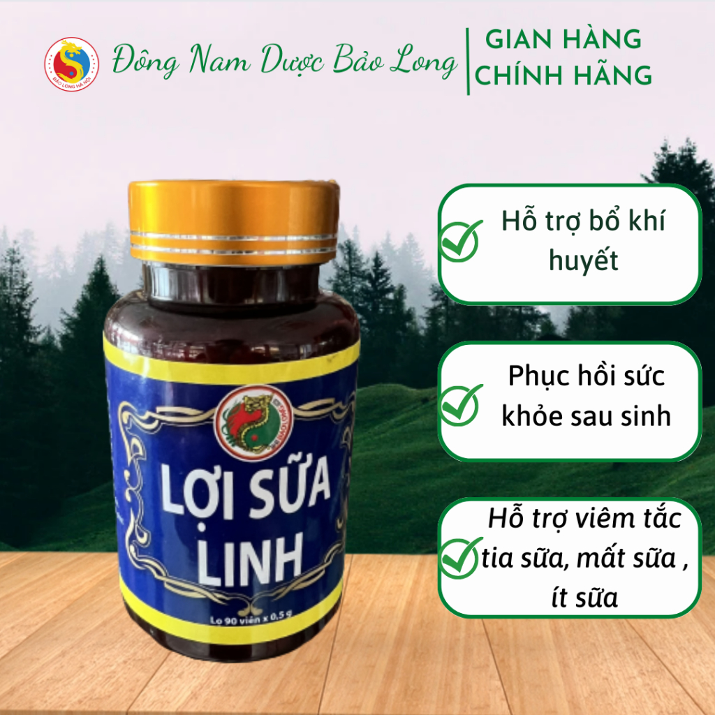 Viên uống Lợi Sữa Linh hỗ trợ bổ khí huyết, phục hồi sức khỏe sau sinh, viêm tắc tia sữa 90v Đông Nam Dược Bảo Long
