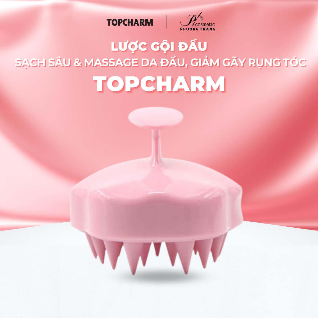 Lược massage đầu silicon TOPCHARM - Lược gỡ rối làm sạch chân tóc và da đầu, lược mát xa giảm gãy rụng và kích thích mọc