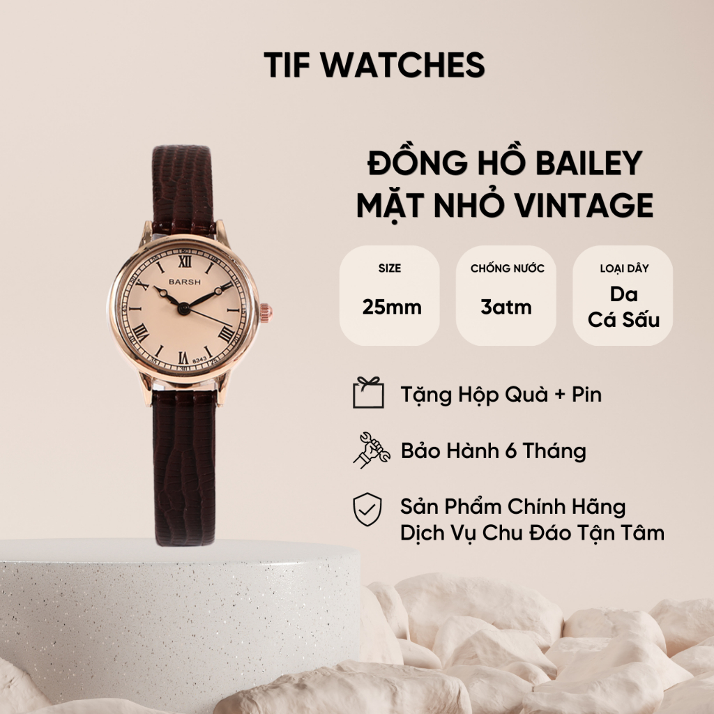 Đồng Hồ Nữ Mặt Nhỏ BAILEY Chống Nước Tif Watches Dây Da Cao Cấp