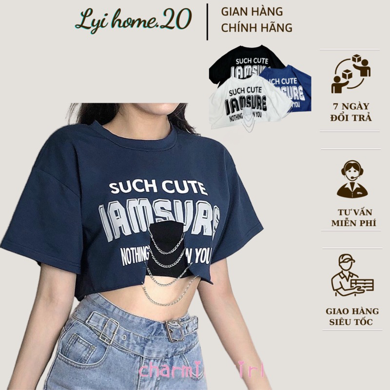 Áo thun croptop nữ phối xích Lyihome cực xinh xắn form đẹp rộng