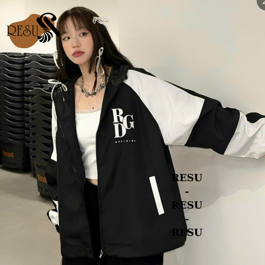 Áo khoác dù cặp nam nữ unisex dày dặn,phối tay 2 lớp cao cấp,in chữ RGD đi mưa cản gió chống nắng,cổ đứng phối tay màu đ