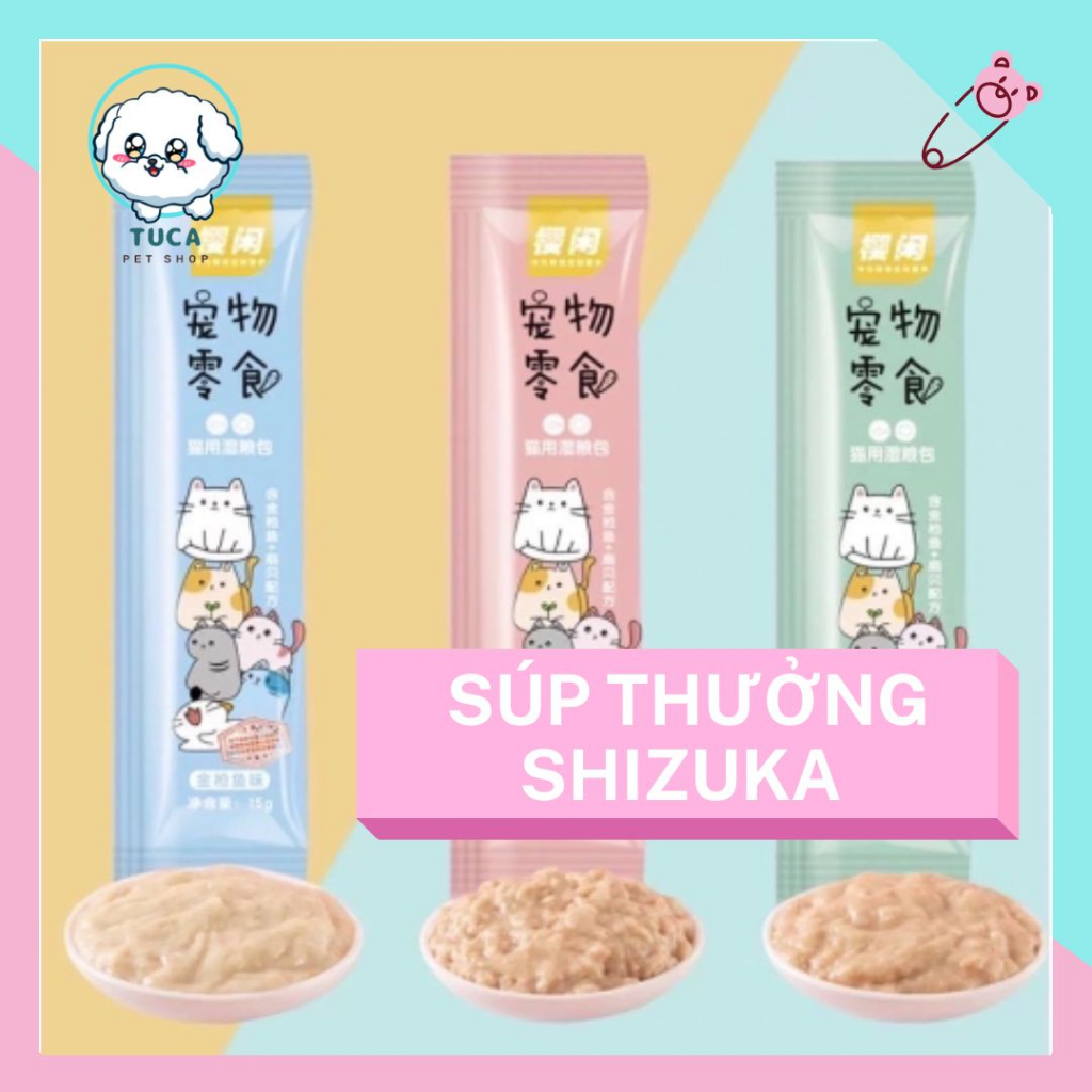 Súp thưởng cho mèo, 1 thanh súp thưởng Shizuka gói 15gr - Đồ ăn vặt cho chó mèo - TUCA PET SHOP