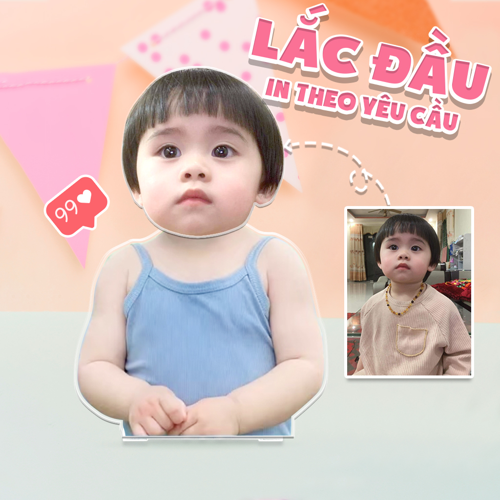 Mô hình standee lắc đầu chạy pin ghép mặt theo yêu cầu chibi cute Ladagift làm quà tặng, trang trí