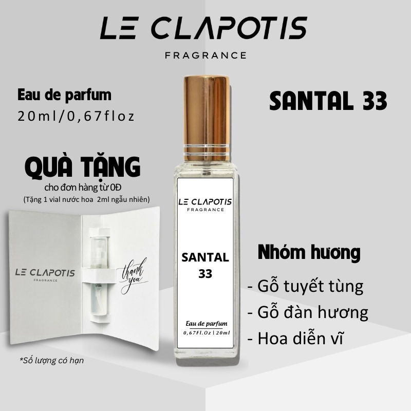 Nước Hoa Santal 33 chính hãng Le Clapotis 20ml thơm lâu hương gỗ trầm ấm sang trọng