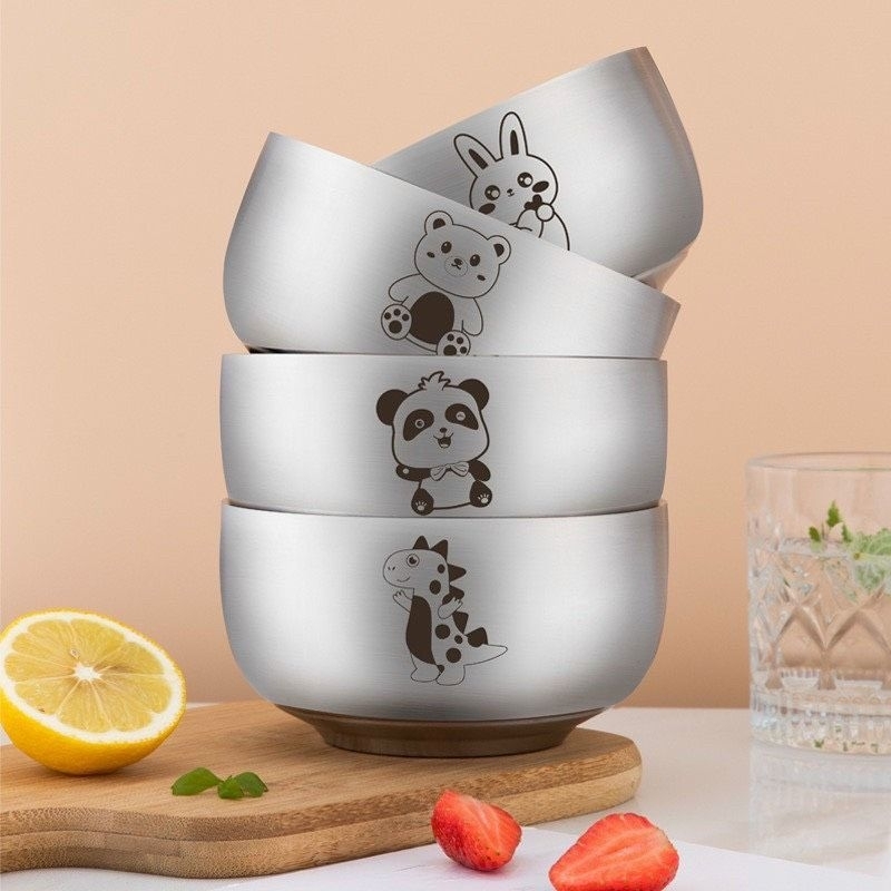 Set Bát Inox Chống Nóng Kèm Muỗng Hình Thú Cho Bé