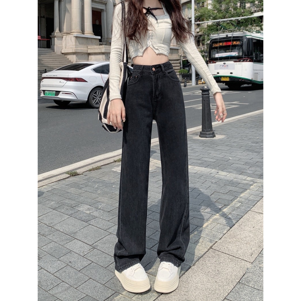 Quần jean Baggy ống đứng suông rộng lưng cạp cao, Quần bò nữ Form chất xuông WSS hottrend Hàn 2023
