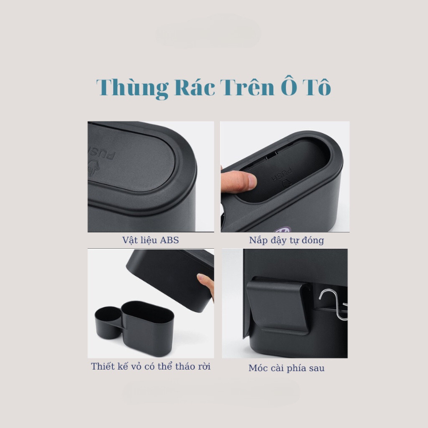 Thùng rác mini gắn cửa ô tô Có nắp chống Mùi,Rơi Vãi, Kết Hợp đựng chai nước,ô dù. dễ dàng tháo lắp để vệ sinh