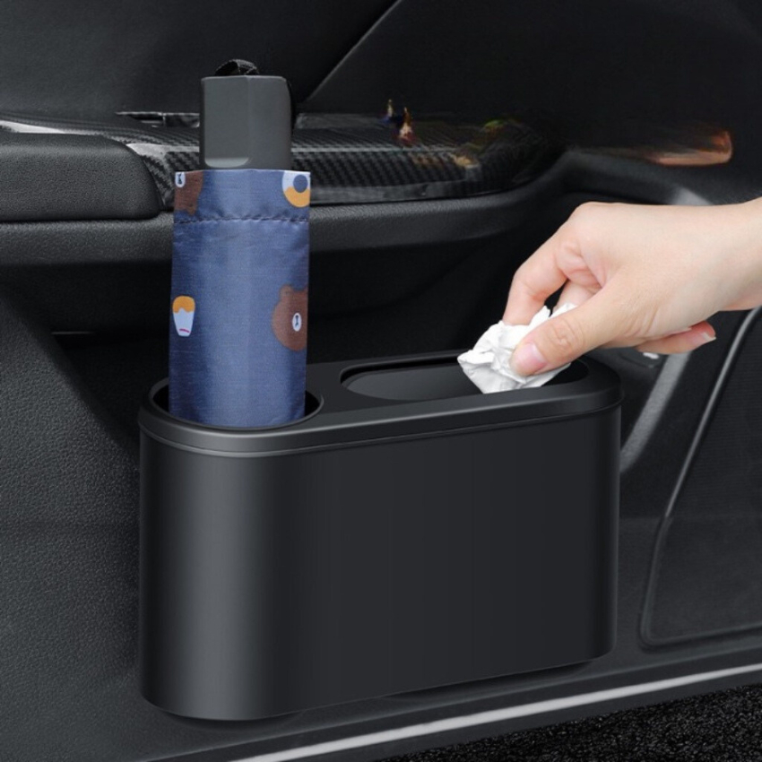 Thùng rác mini gắn cửa ô tô Có nắp chống Mùi,Rơi Vãi, Kết Hợp đựng chai nước,ô dù. dễ dàng tháo lắp để vệ sinh