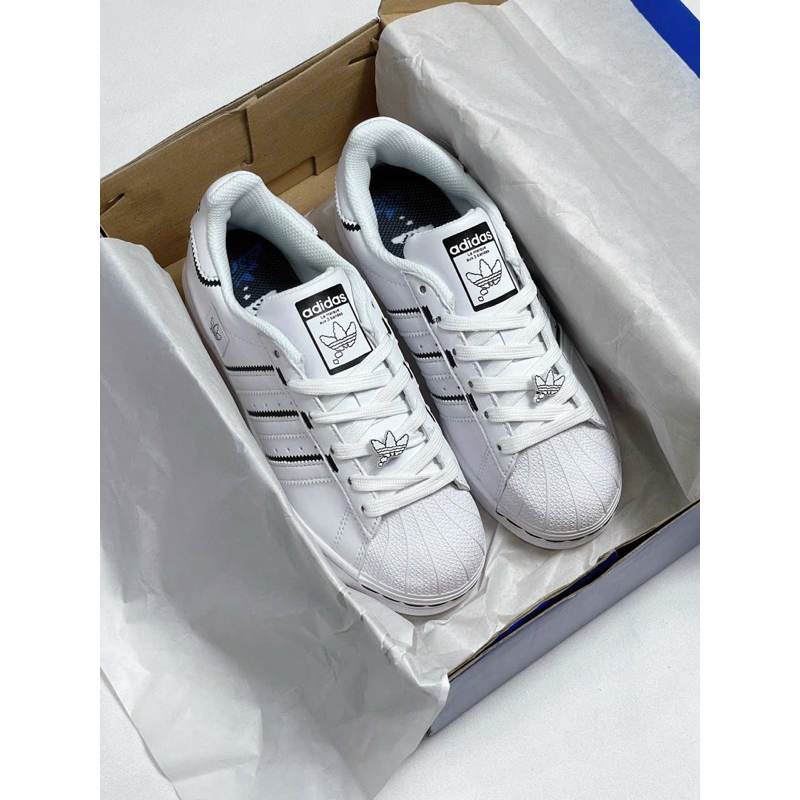 Giày sneaker superstar 2023 trắng phối viền đen