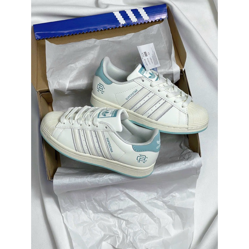 Giày sneaker superstar 2023 trắng phối xanh
