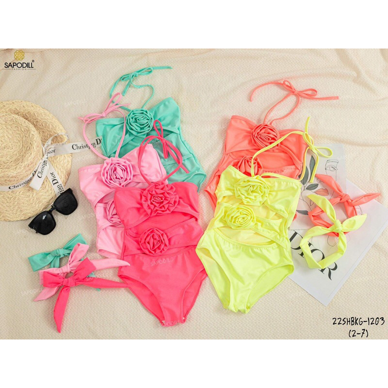 Đồ Bơi Đính Hoa Kèm Băng Đô Cho Bé |Bikini Bé Gái Diện Hè