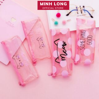 Hộp bút trong suốt màu hồng siêu cute -Túi bút dễ thương