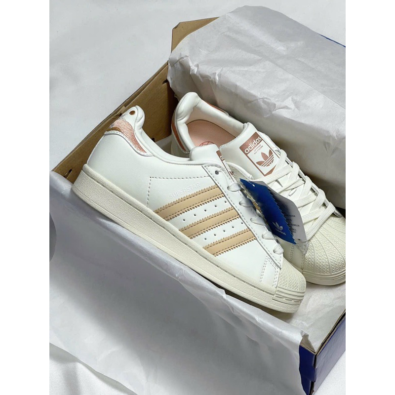 Giày sneaker super star 2023 trắng phối viền vàng cam