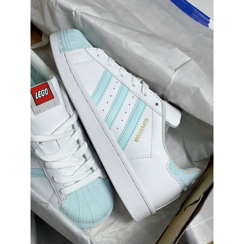 Giày sneaker superstar 2023 trắng mũi xanh pastel
