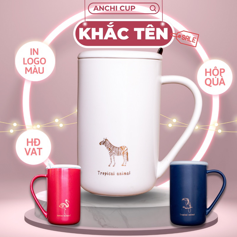 Cốc cao hoạ tiết mạ vàng sang trọng, ly sứ, IN KHẮC THEO YÊU CẦU-CỐC CÓ NẮP và THÌA, HỘP QUÀ TẶNG