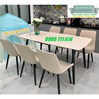 Bộ bàn ăn 6 ghế + bàn đá ceramic
