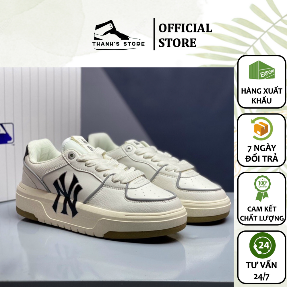 Giày thể thao nữ trắng viền xám giày MLB CHUNKY LINER YANKEES _ hành xuất khẩu thời trang đế cao - MCLYW1